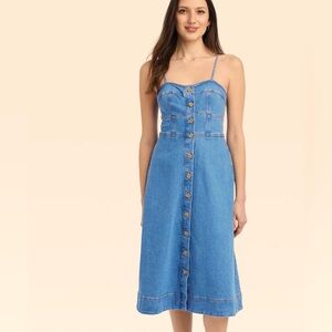 Denim Corset Midi Jean dress  A line button down beautiful dress